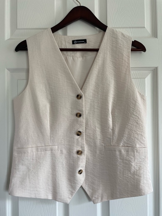 PrettyGarden Jackets & Blazers - PrettyGarden Cream Linen-Blend Sleeveless Vest